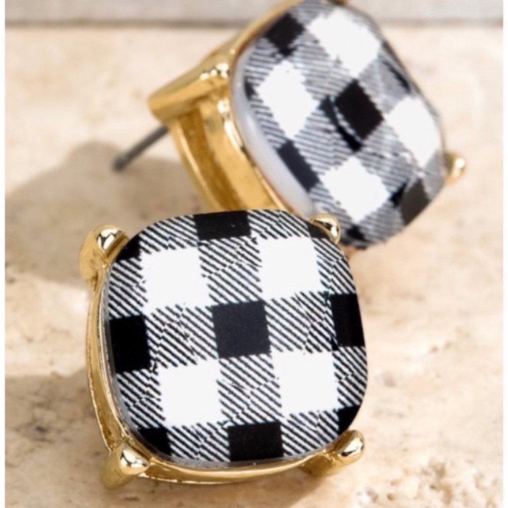 White & Black Buffalo Plaid Print Earrings
